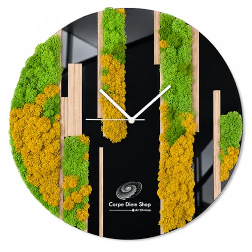 Orologio da Parete di Design, Elegante e Raffinato | in Legno, Plexiglass e Muschio Stabilizzato, Stile Moderno, Diametro 50 cm, Personalizzabile