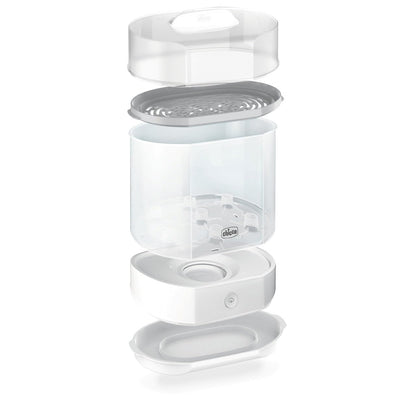 Chicco Sterilizzatore Elettrico, Sterilizzatore Biberon, Tiralatte e Ciuccio, con 3 Configurazioni e Spegnimento Automatico, Adatto al Microonde, per Sterilizzare Fino a 6 Biberon da 330 ml, Bianco