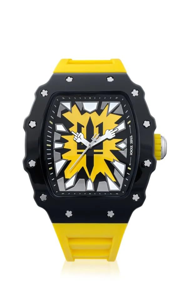 Generico Fumagazzi Orologio da Polso FU276 GuardaQuà, Cassa Nera in Polimero ABS, Cinturino in Silicone Giallo, 43 x 52 mm, Water Resistant 5 ATM