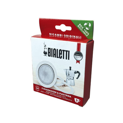Bialetti Ricambi, Include 3 Guarnizioni e 1 Piastrina, Compatibili con Moka Express 9 tazze e Dama