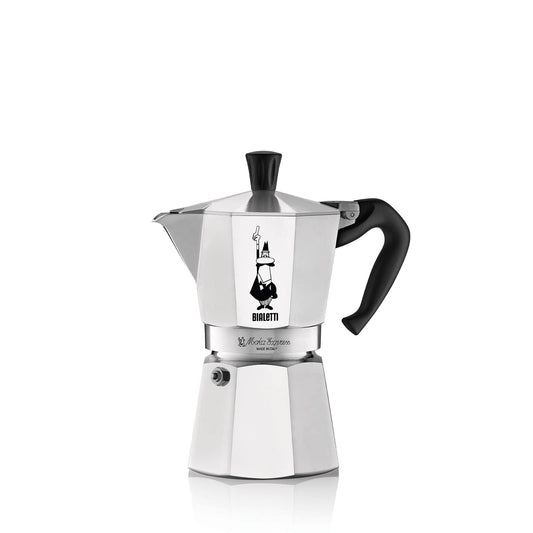 Bialetti Caffettiera Moka Express 6 Tazze, Manico anti scottatura, Non adatta a induzione, 6 Tazze (270 ml), Alluminio