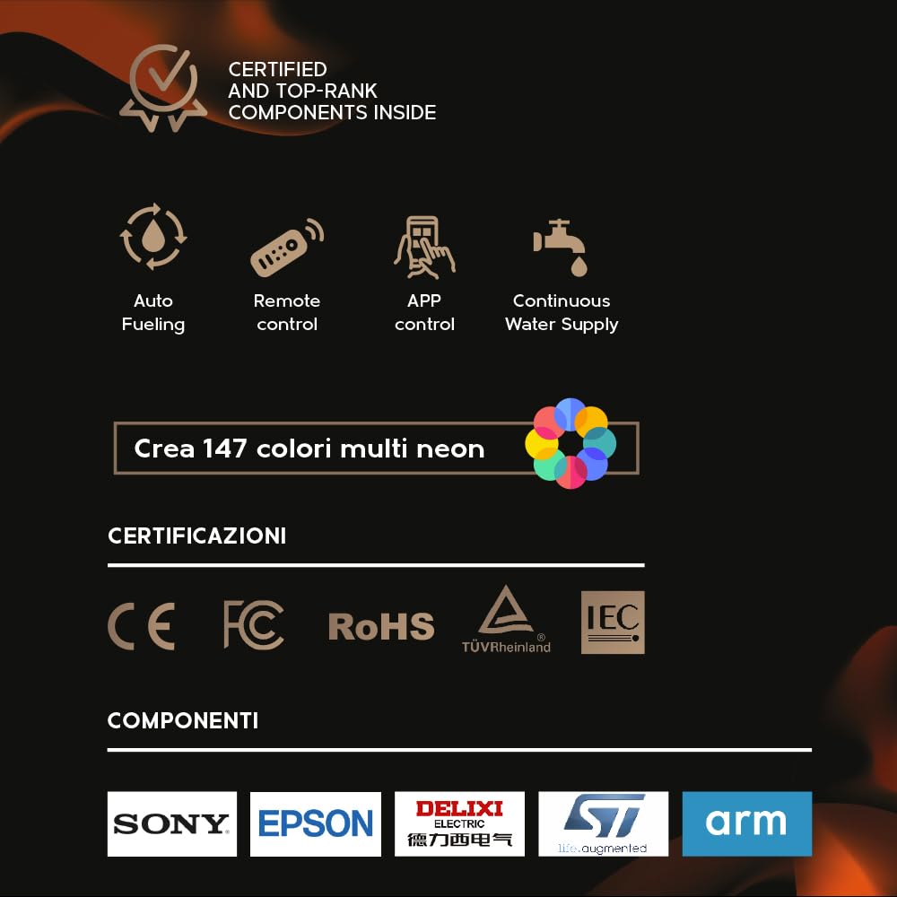 Divina Fire Camino Elettrico a Vapore Acqueo 3D App bruciatore Inserto da Incasso 100 PRO-Line