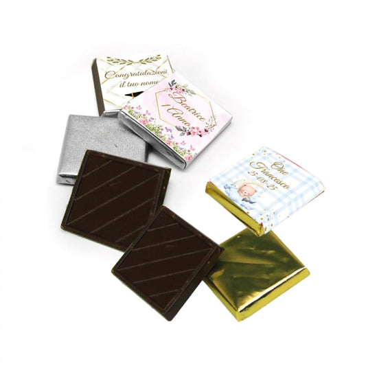 20 Cioccolatini Personalizzati Quadrati 35x35mm, Segnaposto per Battesimo, Comunione, Cresima, Nascita, Laurea