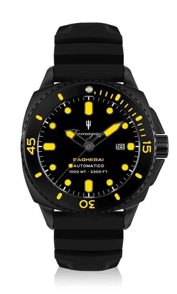 Generico FU245 Orologio da Polso Fumagazzi - Pagherai Giallo, ø 46 mm, Cinturino in Silicone, Movimento Automatico, Water Resistant 1000 m