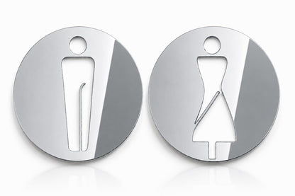 Cartello WC Pittogramma Uomo Donna Cerchio Design Moderno, Forma Circolare, Uomo e Donna, Stile Moderno, Segnaletica Bagno, Finitura Lucida, Autoadesivi