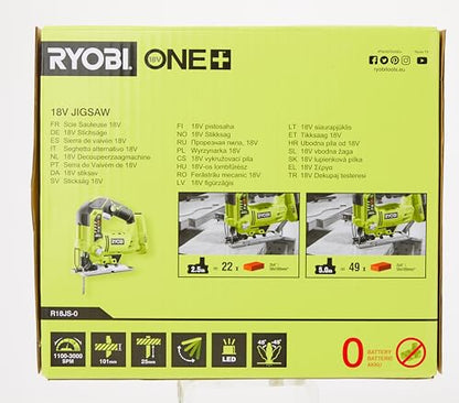 Ryobi R18JS-0 Seghetto Alternativo a Batteria 18V ONE+, Cambio Lama Senza Attrezzi, Movimento Regolabile in 4 Posizioni, Batteria Non Inclusa