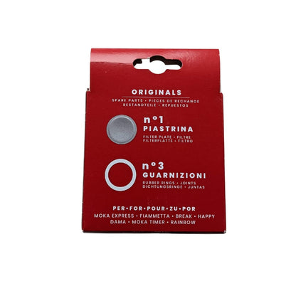 Bialetti Ricambi, Include 3 Guarnizioni e 1 Piastrina, Compatibili con Moka Express, Fiammetta, Break, Happy, Dama, Moka Timer e Rainbow (6 Tazze)