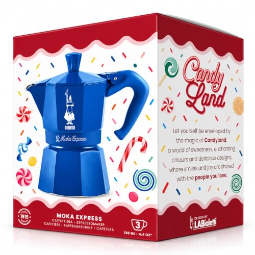 Bialetti Moka Express Caffettiera Blu in Alluminio 1 Tazza o 3 Tazze
