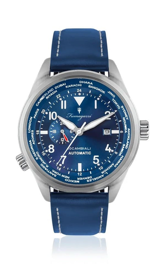 Generico FU249 Orologio da Polso Fumagazzi - Nuovo 10Cambiali Blu, ø 47 mm, Cinturino in Cuoio, Movimento Automatico, Water Resistant 30 atm