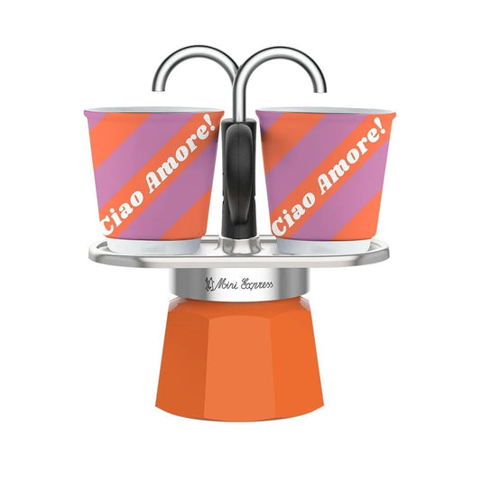 Bialetti Mini Express 2 Tazze | Collezione Dolce Vita, Caffettiera Arancione con 2 Tazzine incluse