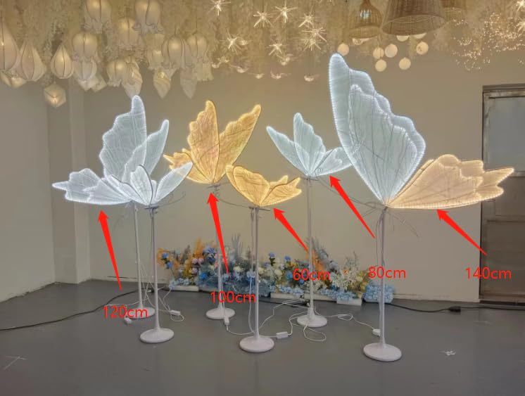 Farfalla Luminosa Decorativa, 80cm, Struttura in Metallo con LED, Base Rotonda Regolabile, per Matrimoni, Eventi ed Allestimenti (Luce Fredda)