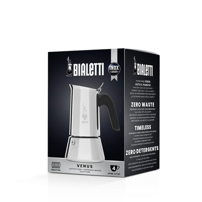 Bialetti Venus - Caffettiera ad induzione, Acciaio inossidabile, Adatta a tutti i tipi di piatti, 4 tazze da caffè (170 ml), Argento