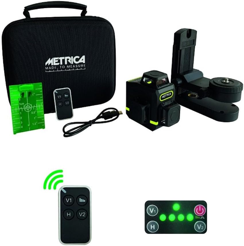 METRICA 60845 Livella Laser Luce Verde 30-50mt Autolivellante Ricaricabile con Telecomando
