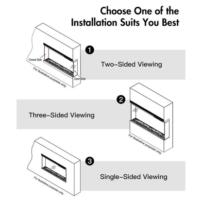 Camino elettrico da parete caminetto a incasso 3 Lati BOSTON130 L127 x P20 x H44