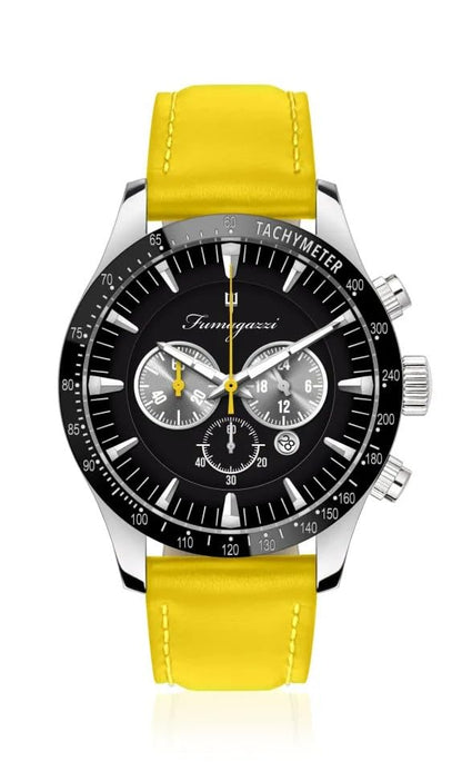 Generico FU224 Orologio da Polso Fumagazzi -Velocs Lemon, ø 45 mm, Cinturino in Vera Pelle con Cuciture, Movimento Cronografo, Water Resistant 5 atm
