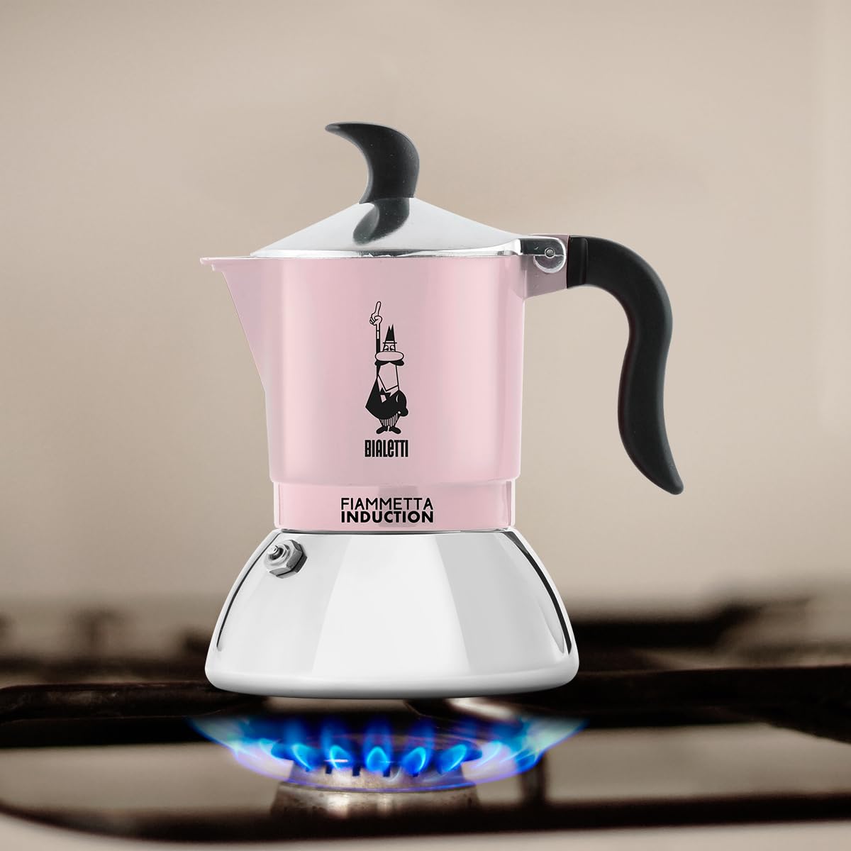 Bialetti Caffettiera Fiammetta Induction, 2 Tazze (100 ml), Adatta a Tutti i piani cottura, Design Elegante, Rosa