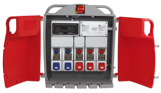 ROSI, 3155 Quadro da Cantiere 70KW con 5 Prese Interbloccate: 2 Prese da 16A 2P+T; 2 Prese16A 3P+T e 1 Presa 63A 3P+N+T + Pulsante di Emergenza