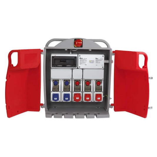 ROSI, 3155 Quadro da Cantiere 70KW con 5 Prese Interbloccate: 2 Prese da 16A 2P+T; 2 Prese16A 3P+T e 1 Presa 63A 3P+N+T + Pulsante di Emergenza