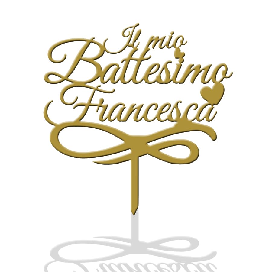Cake Topper per Torta Il mio Battesimo + Nome Personalizzato | Targhetta Decorativa per Torte Personalizzabile in Plexiglass Specchiato 15 cm di Larghezza