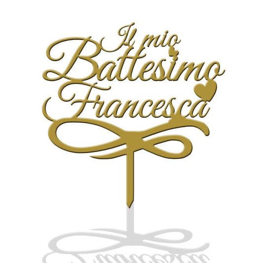 Cake Topper per Torta Il mio Battesimo + Nome Personalizzato | Targhetta Decorativa per Torte Personalizzabile in Plexiglass Specchiato 15 cm di Larghezza
