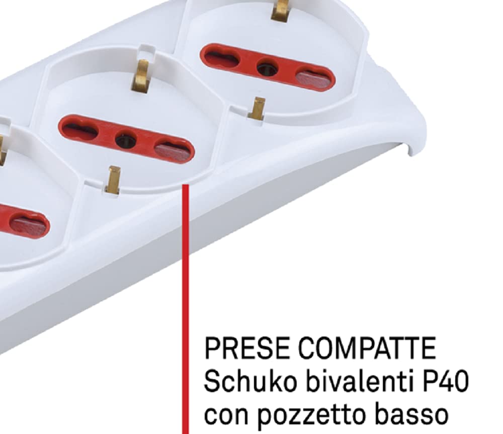 ROSI RS94005 Multipresa Serie Emilia, Bianco, 5 prese schuko biv. 10/16A