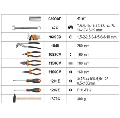 Beta - 2047E/C108-21 Valigia con Assortimento Composta da 108 Utensili per Manutenzione Generale, in Plastica, Dimensione 555 x 370 x 92 mm, Nero/Arancio
