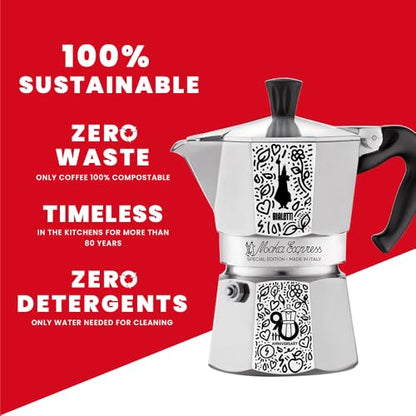 BIALETTI Moka Express Anniversary 3 Tazze | Caffettiera in Alluminio Celebrativa 90th Anniversario