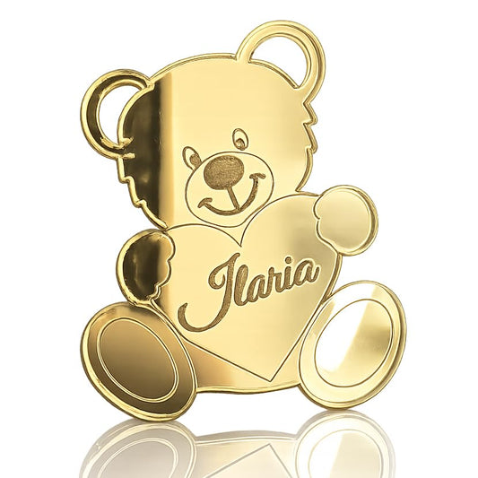 Ciondolo Orsetto Plexiglass 5cm Personalizzabile Mini Orso con Cuore Decorativo in Plexiglass Specchiato, 38 mm, Personalizzabile con Incisioni, per Bomboniere e Segnaposto