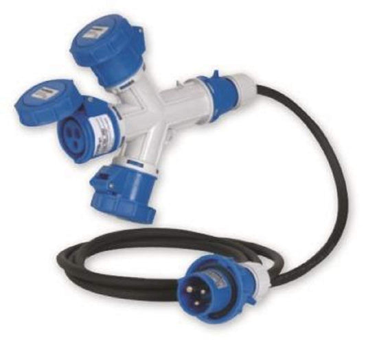 ROSI 1552 Moltiplicatore 3 Prese Industriali 3P 16A +2metri di Cavo e Spina 220V