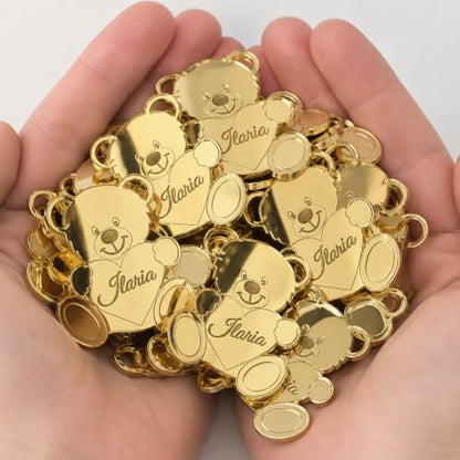 Ciondolo Orsetto Plexiglass 5cm Personalizzabile Mini Orso con Cuore Decorativo in Plexiglass Specchiato, 38 mm, Personalizzabile con Incisioni, per Bomboniere e Segnaposto