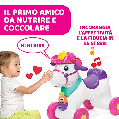 Chicco - Cavallo a Dondolo per Bambini Miss Baby Rodeo, Gioco Educativo e Interattivo, Cavallo Cavalcabile Bambina con Effetti Sonori, Max 25 kg, Giochi per Bambini 1-3 Anni, Made in Italy