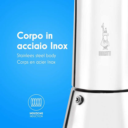 Bialetti Venus Caffettiera in Acciaio Inox, Adatta all'Induzione, Inossidabile, Argento, 6 Tazze