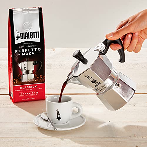 Bialetti Moka Express Caffettiera, Manico Anti Scottatura, Non Adatta A Induzione, Alluminio, Argento, 3 Tazze (130 ml)