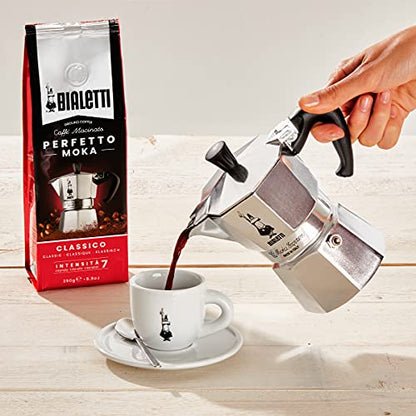 Bialetti Moka Express Caffettiera, Manico Anti Scottatura, Non Adatta A Induzione, Alluminio, Argento, 3 Tazze (130 ml)