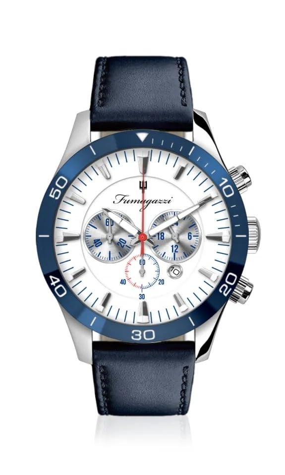Generico FU061 Orologio da Polso Fumagazzi - AutoBlu Pelle, ø 45mm, Cinturino Vera Pelle, Movimento Cronografo, Water Resistant 5 atm