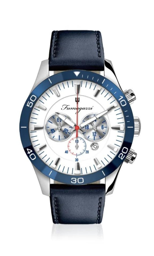 Generico FU061 Orologio da Polso Fumagazzi - AutoBlu Pelle, ø 45mm, Cinturino Vera Pelle, Movimento Cronografo, Water Resistant 5 atm