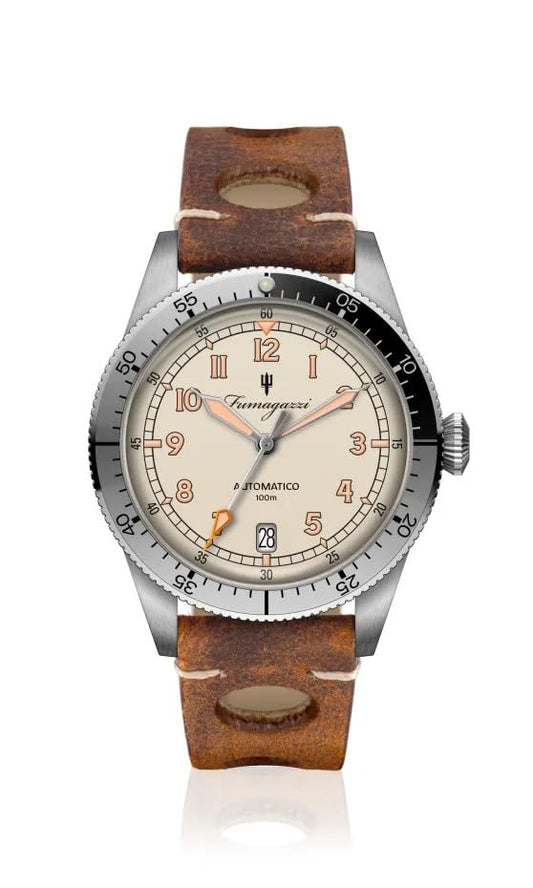 Generico FU220 Orologio da Polso Fumagazzi - LackyLuciano, ø 39 mm, Cinturino Vintage in Vera Pelle con Cuciture, Movimento meccanico automatico, Water Resistant 10 atm
