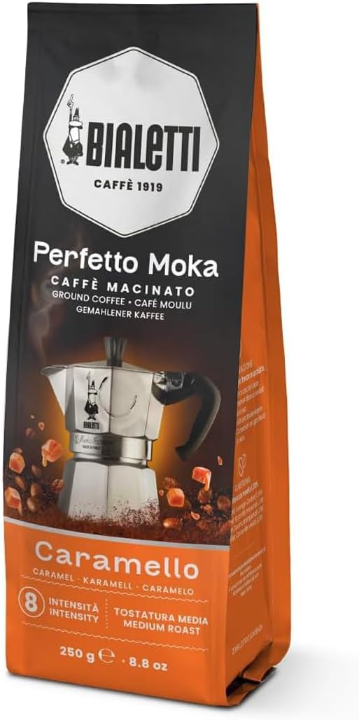 BIALETTI Caffè Macinato Perfetto Moka, 6 Sacchetti da 250 Grammi, Caramello, Tiramisù, Nocciola, Cioccolato, Intenso, Pregiato