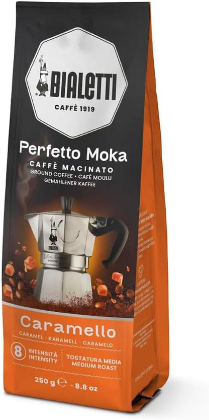 BIALETTI Caffè Macinato Perfetto Moka, 6 Sacchetti da 250 Grammi, Caramello, Tiramisù, Nocciola, Cioccolato, Intenso, Pregiato