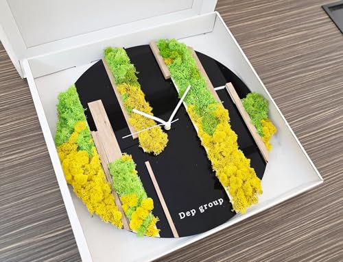 Orologio da Parete di Design, Elegante e Raffinato | in Legno, Plexiglass e Muschio Stabilizzato, Stile Moderno, Diametro 50 cm, Personalizzabile