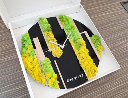 Orologio da Parete di Design, Elegante e Raffinato | in Legno, Plexiglass e Muschio Stabilizzato, Stile Moderno, Diametro 50 cm, Personalizzabile
