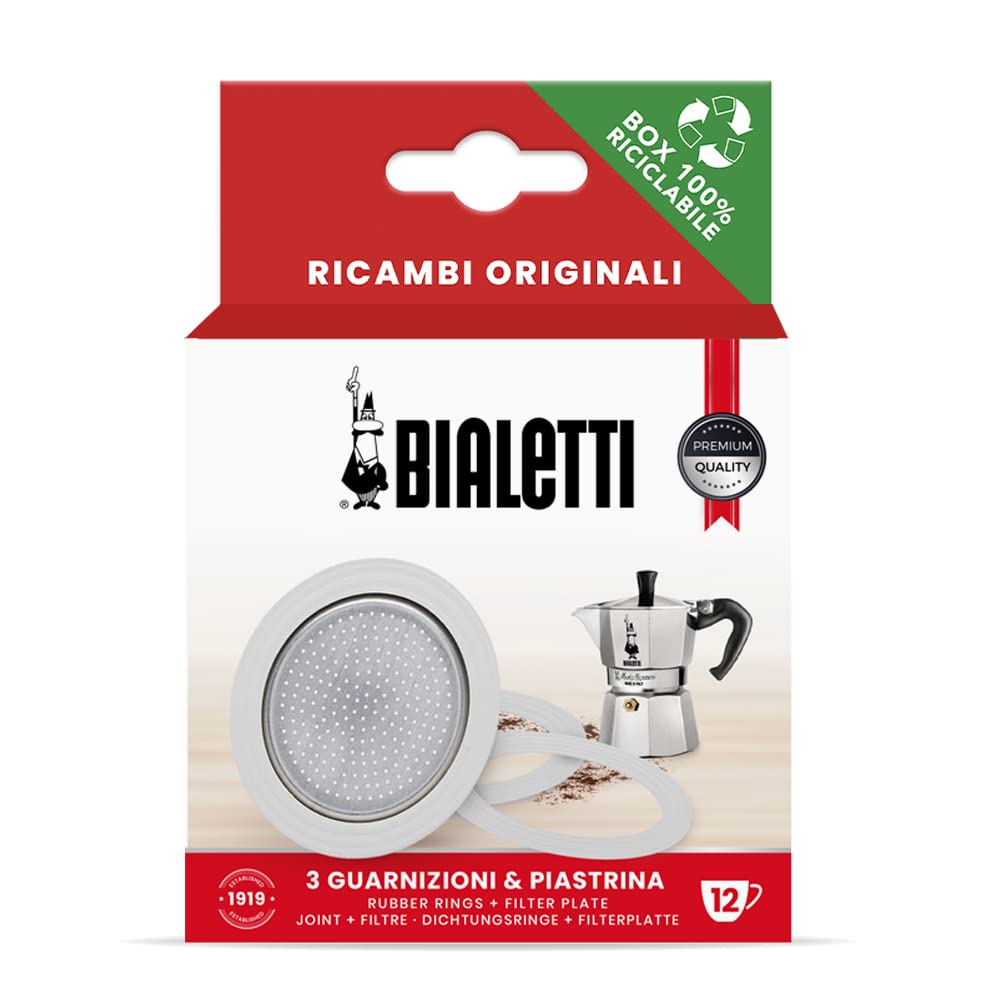 Bialetti Ricambi, Include 3 Guarnizioni e 1 Piastrina, Compatibili con Moka Express 12 Tazze