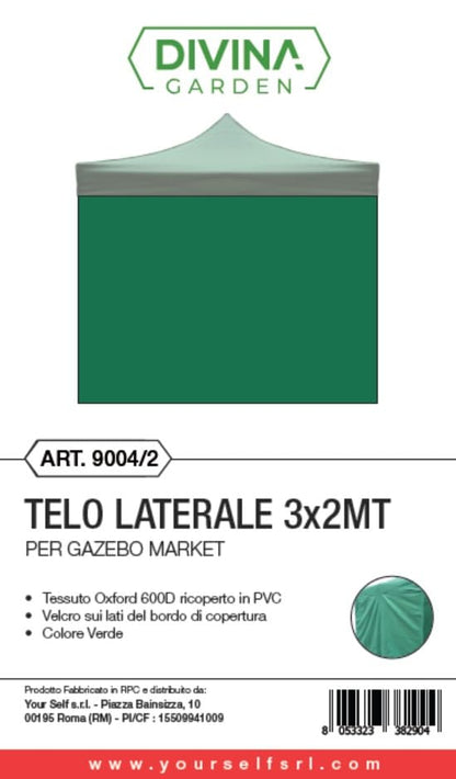 DIVINA GARDEN Telo Laterale 3x2mt Nero Impermeabile di Ricambio per Gazebo richiudibile