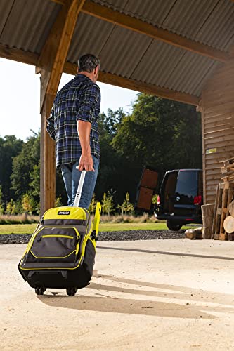 RYOBI - Zaino con ruote (32 x 47 x 16,5 cm) Capacità: 20 kg - Materiale della borsa: poliestere 600 denari - Materiale delle tasche: poliestere 1680 denari
