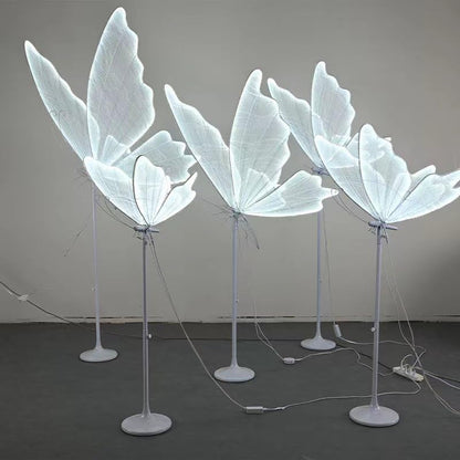 Farfalla Luminosa Decorativa, 80cm, Struttura in Metallo con LED, Base Rotonda Regolabile, per Matrimoni, Eventi ed Allestimenti (Luce Fredda)