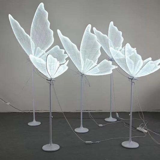 Farfalla Luminosa Decorativa, 80cm, Struttura in Metallo con LED, Base Rotonda Regolabile, per Matrimoni, Eventi ed Allestimenti (Luce Fredda)
