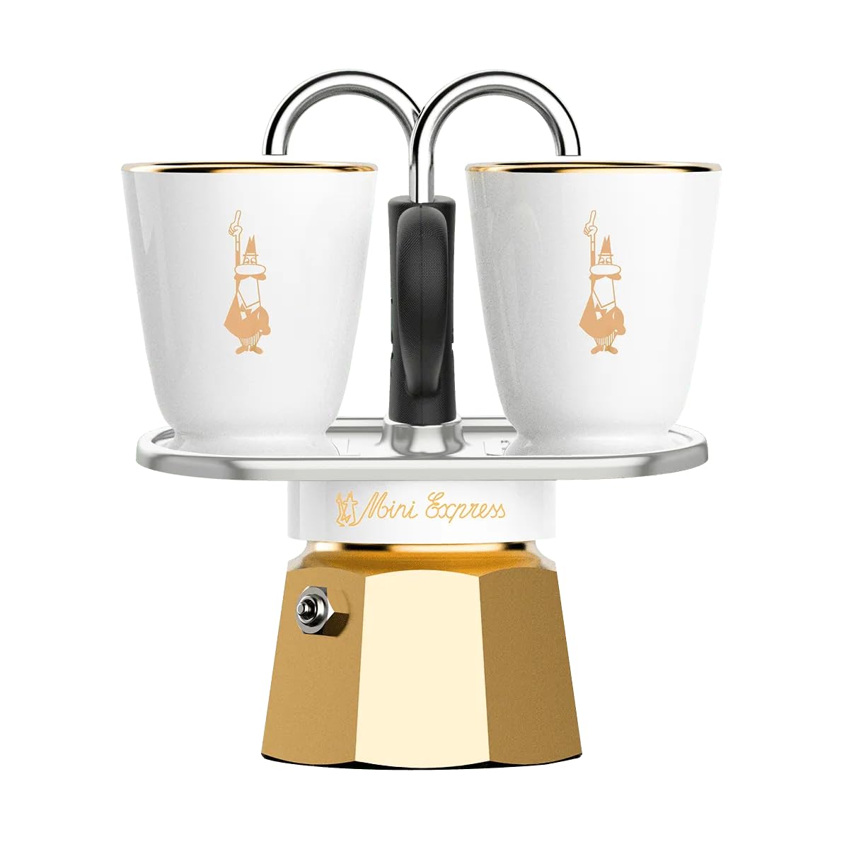 Bialetti Set Mini Express Pure Gold, Moka Caffettiera con 2 Tazzine e dettagli dorati