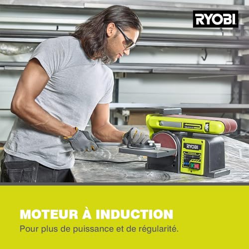 Ryobi RBDS4601G Levigatrice a Nastro e a Disco con Motore ad Induzione da 375W, Diametro Disco 150mm, Dimensione Nastro 100x914mm, Levigatrice con Canale di Aspirazione Laterale