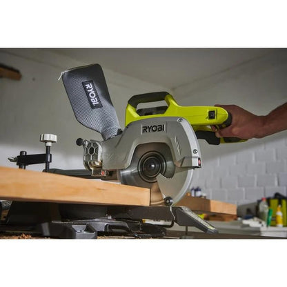 Ryobi R18MS216-0 Troncatrice a Batteria 18V ONE+, Lama 216 mm a 48 Denti in Carburo di Tungsteno, Laser di Precisione, Base in Alluminio, Batteria Non Inclusa