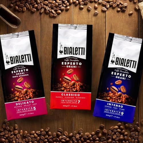 BIALETTI Caffè in Grani, Sacchetti da 1 Kg, Classico Intenso Nocciola Pregiato, Caffè Tostato in Grani per Macchine Automatiche